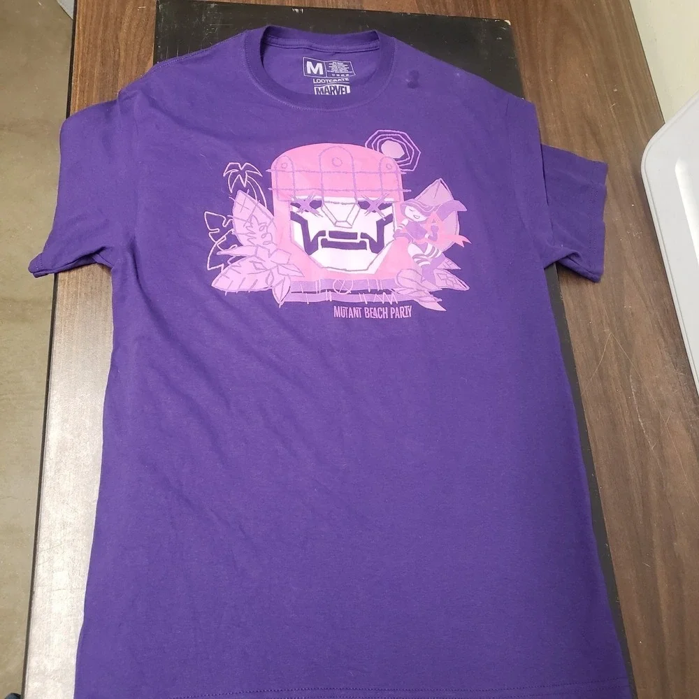 Marvel Loot Crate X-Men Mutant Beach Party Purple Graphic T-Shirt Mens Medium
